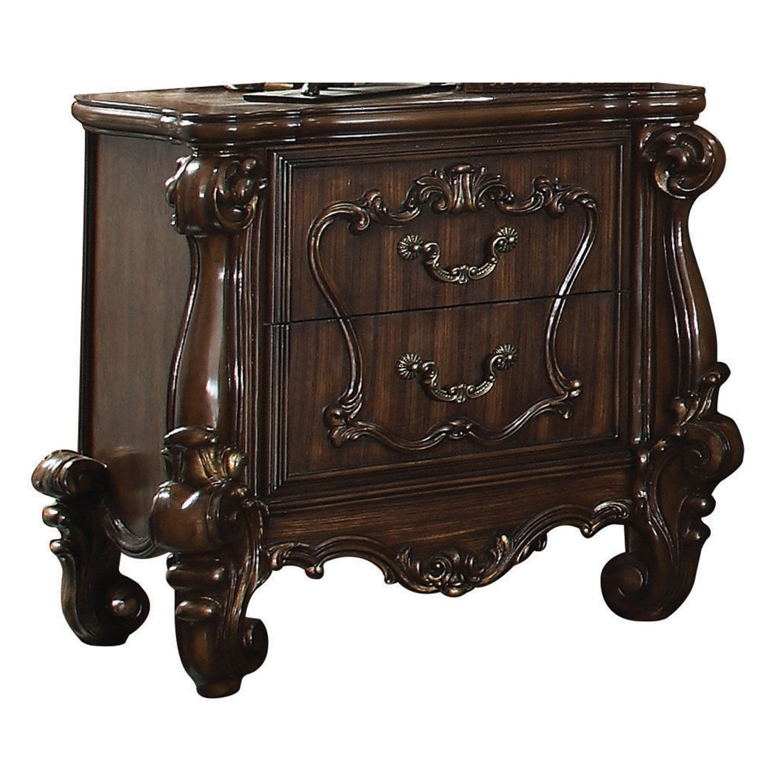 Versailles Cherry Oak 2-Drawer Nightstand with Scrolled Legs