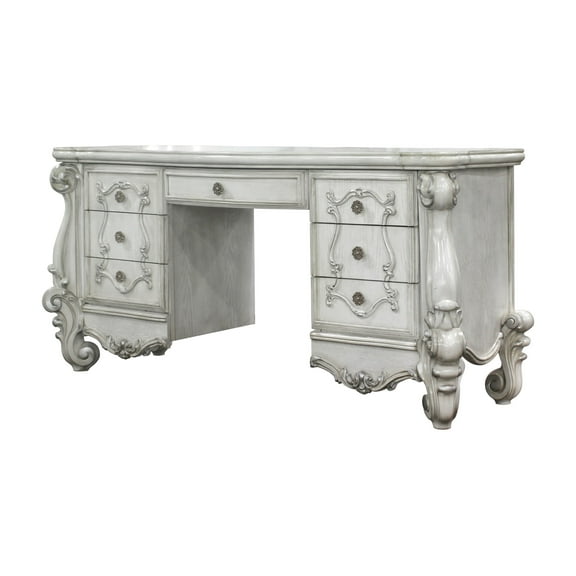 ACME Versailles 7-Drawer Wood Vanity Desk in Bone and White