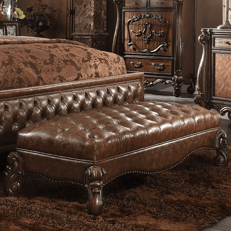 ACME Versailles Bench in Two Tone Light Brown Synthetic Leather & Cherry Oak