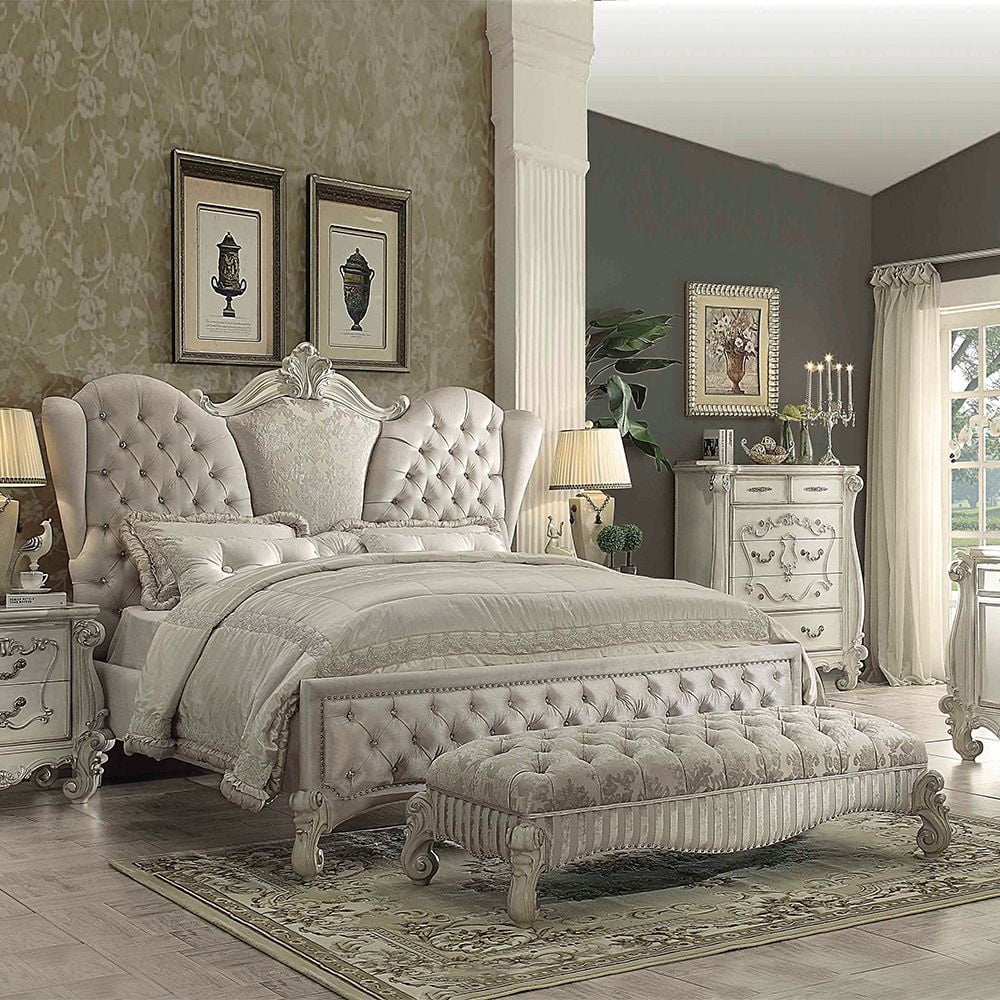ACME Versailles Vintage-Style Queen Bed, Bone White/Ivory