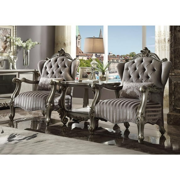 ACME Versailles Chair with 1 Pillow in Velvet & Antique Platinum