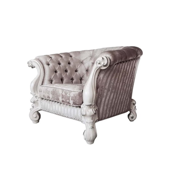 Acme Furniture Versailles Chair w/2 Pillows in Ivory Fabric & Bone White Finish