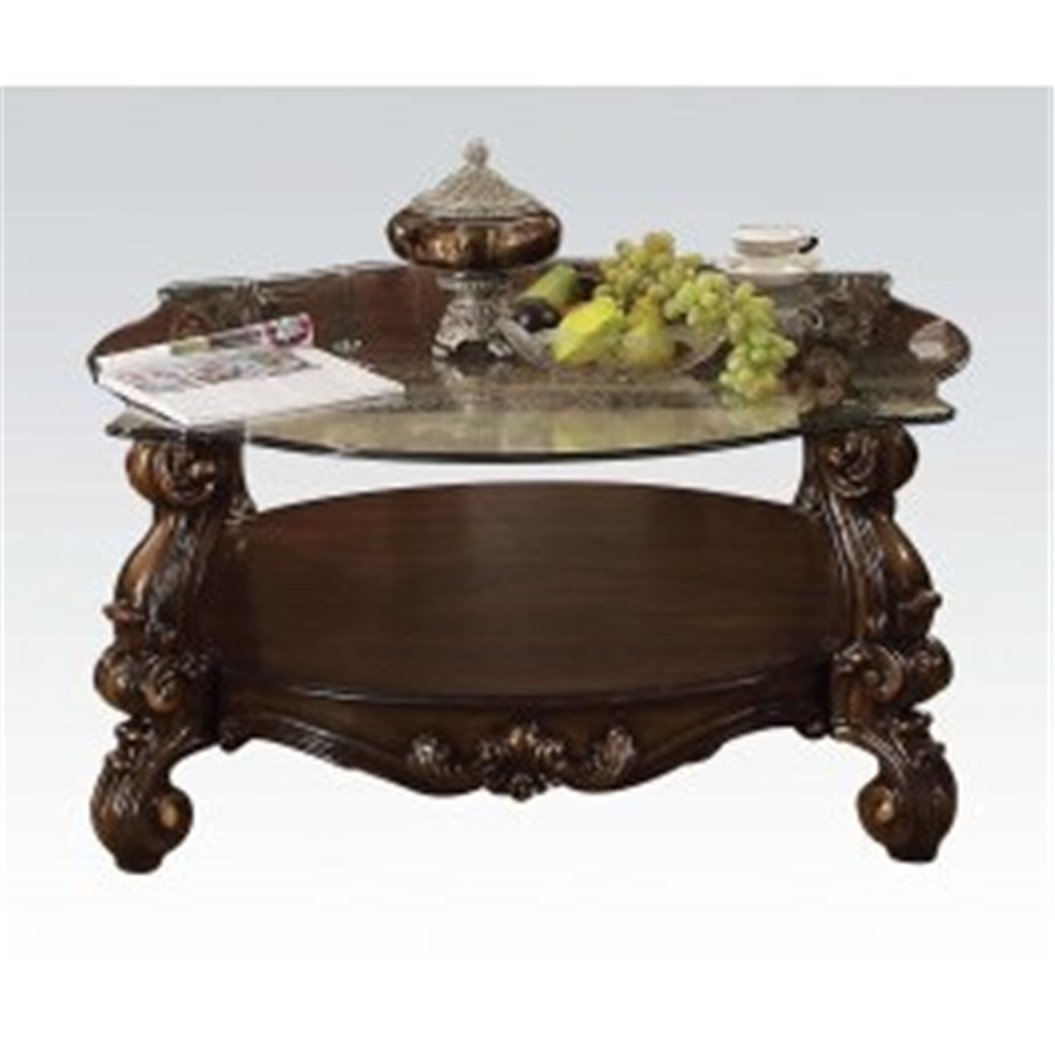 Versailles Cherry Oak and Clear Glass Rectangular Coffee Table with Storage