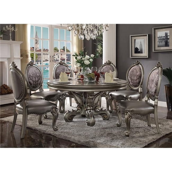 ACME Versailles Dining Table, Antique Platinum