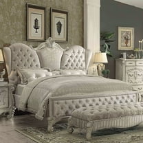 ACME Versailles Eastern King Bed in Ivory Velvet & Bone White