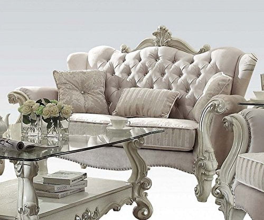 Elegant Ivory Velvet Loveseat with Nailhead Trim and Floral Details