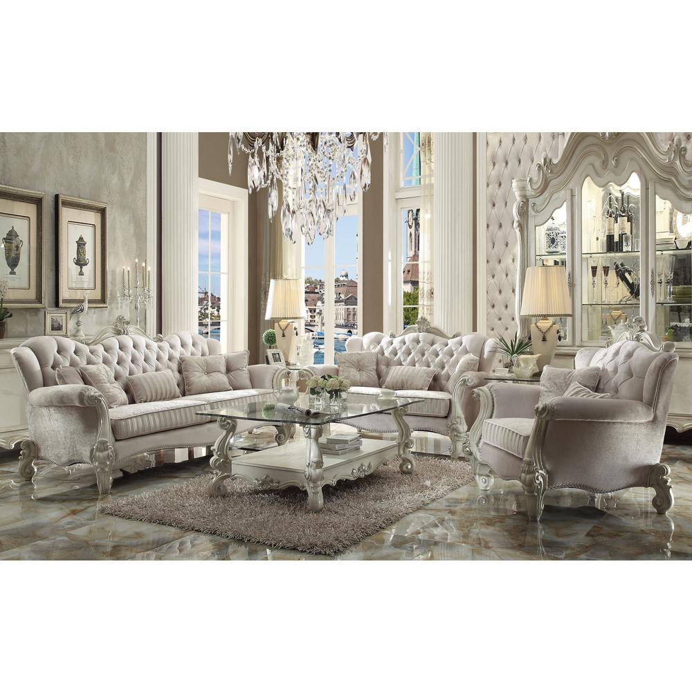 ACME Versailles Loveseat in Ivory Velvet & Bone White
