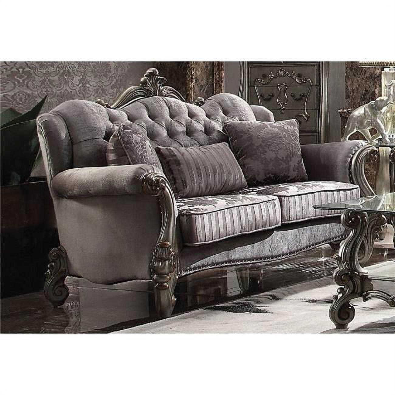 Antique Platinum Velvet Tufted Loveseat with Nailhead Trim
