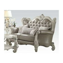 ACME Versailles Loveseat w/4 Pillows, Vintage Gray Synthetic Leather & Bone White
