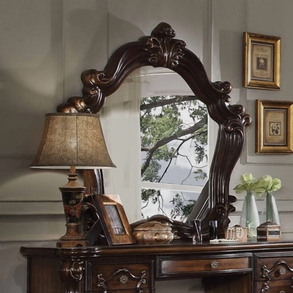 ACME Versailles Arched Top Wood Frame Dresser Mirror in Cherry Oak