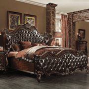 ACME Versailles Queen Bed, 2-Tone Dark Brown PU & Cherry Oak 1Set/3Ctn-Color2-Tone Dark Brown PU & Cherry Oak,Quantity1,StyleVintage/Traditional