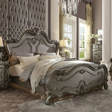 ACME Versailles Wooden Queen Panel Bed in Antique Platinum and Silver