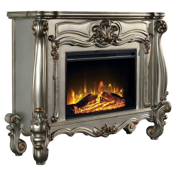 ACME Versailles Rectangular Carving Wooden Frame Fireplace in Antique Platinum