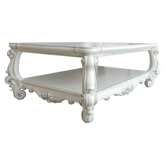 ACME Versailles Rectangular Wood Coffee Table with Bottom Shelf in Bone White