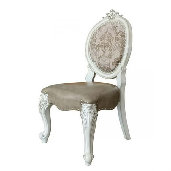 ACME Versailles Side Chair in PU & Bone White Finsih