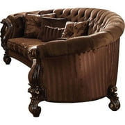 ACME Versailles Sofa with 5 Pillows in Brown Velvet and Cherry Oak