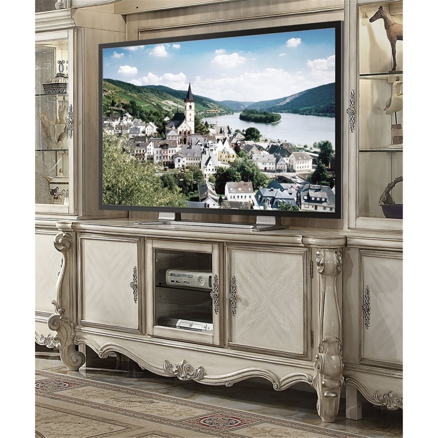 Versailles Bone White Carved TV Stand with Cabinet - 74"