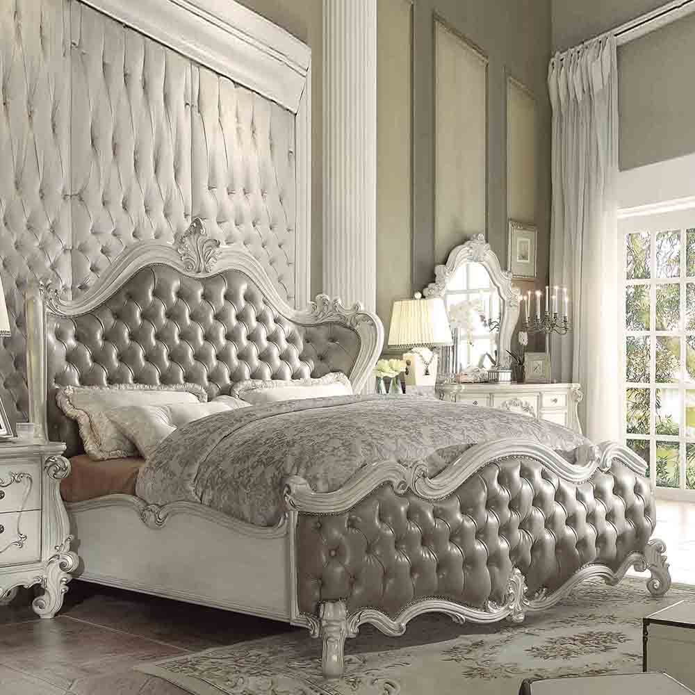 ACME Versailles II Queen Bed, Silver PU & Antique Platinum
