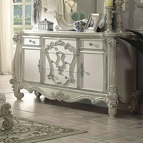 ACME Versailles Wooden 5 Drawer Dresser in Bone and White