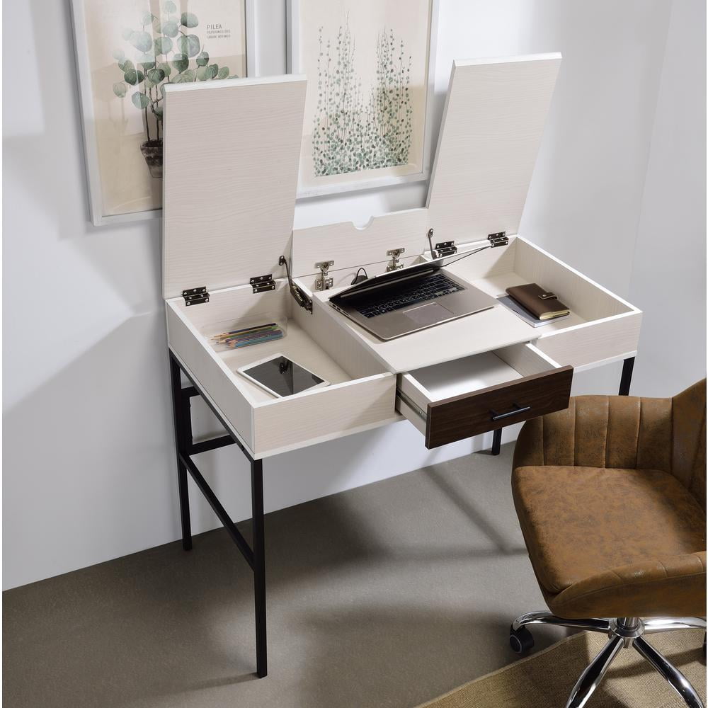 Verster 48" Industrial Black Writing Desk with USB Port and Storage