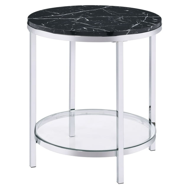 ACME Virlana Round End Table in Black and Chrome