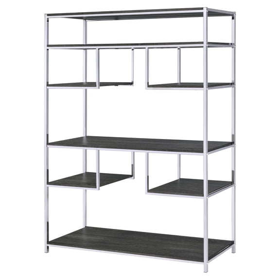 ACME Vonara Bookshelf in Rustic Gray Oak and Chrome