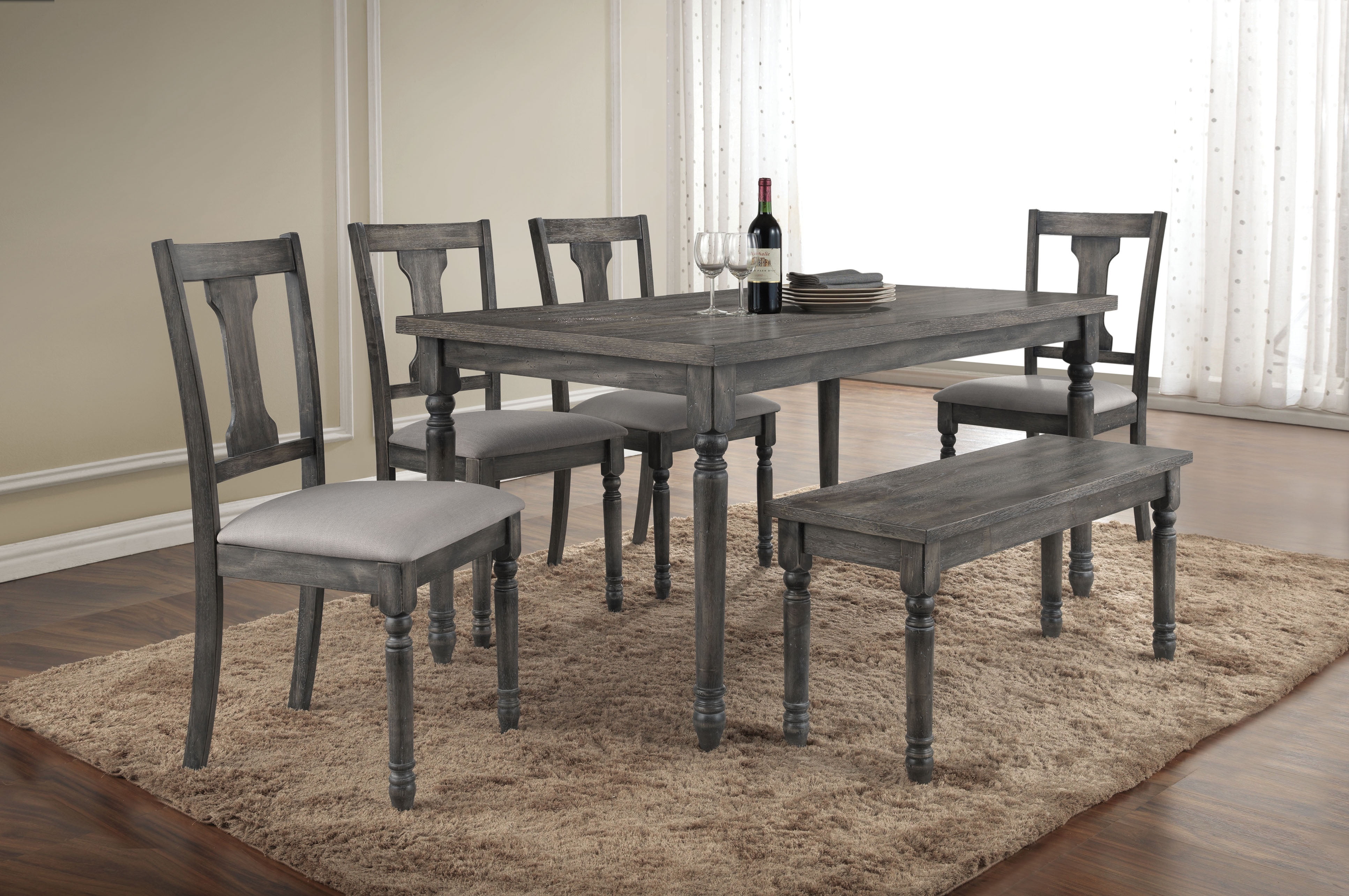 Weathered Gray 40" Backless Dining Bench with Spindle Legs