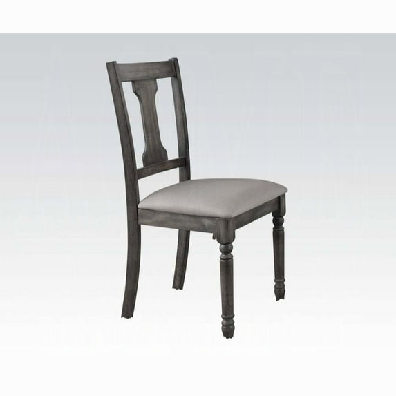 Acme Furniture Wallace Side Chair (Set-2), Tan Linen & Weathered Gray