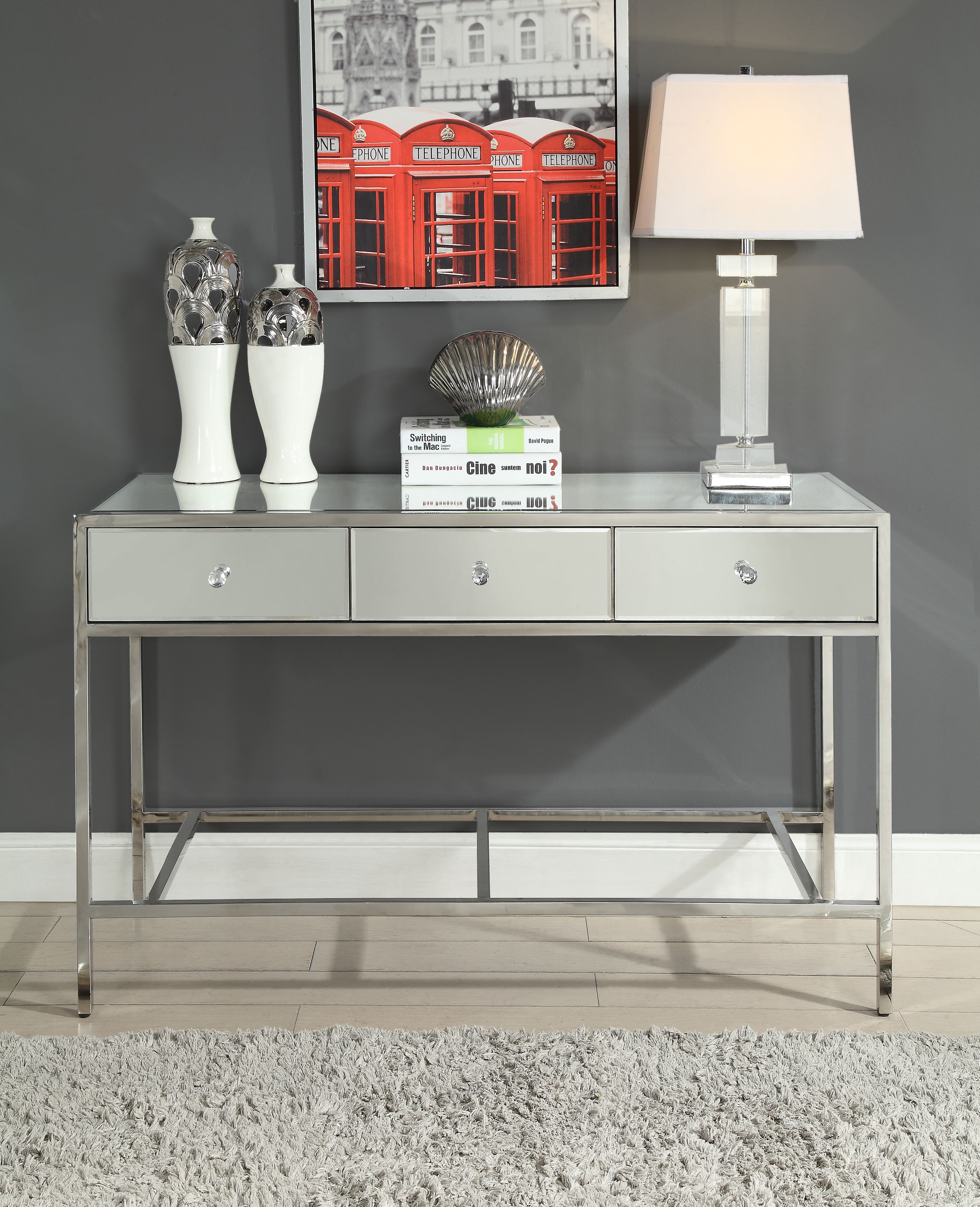ACME Weigela Rectangular Sofa Table in Mirrored and Chrome - image 1 of 7