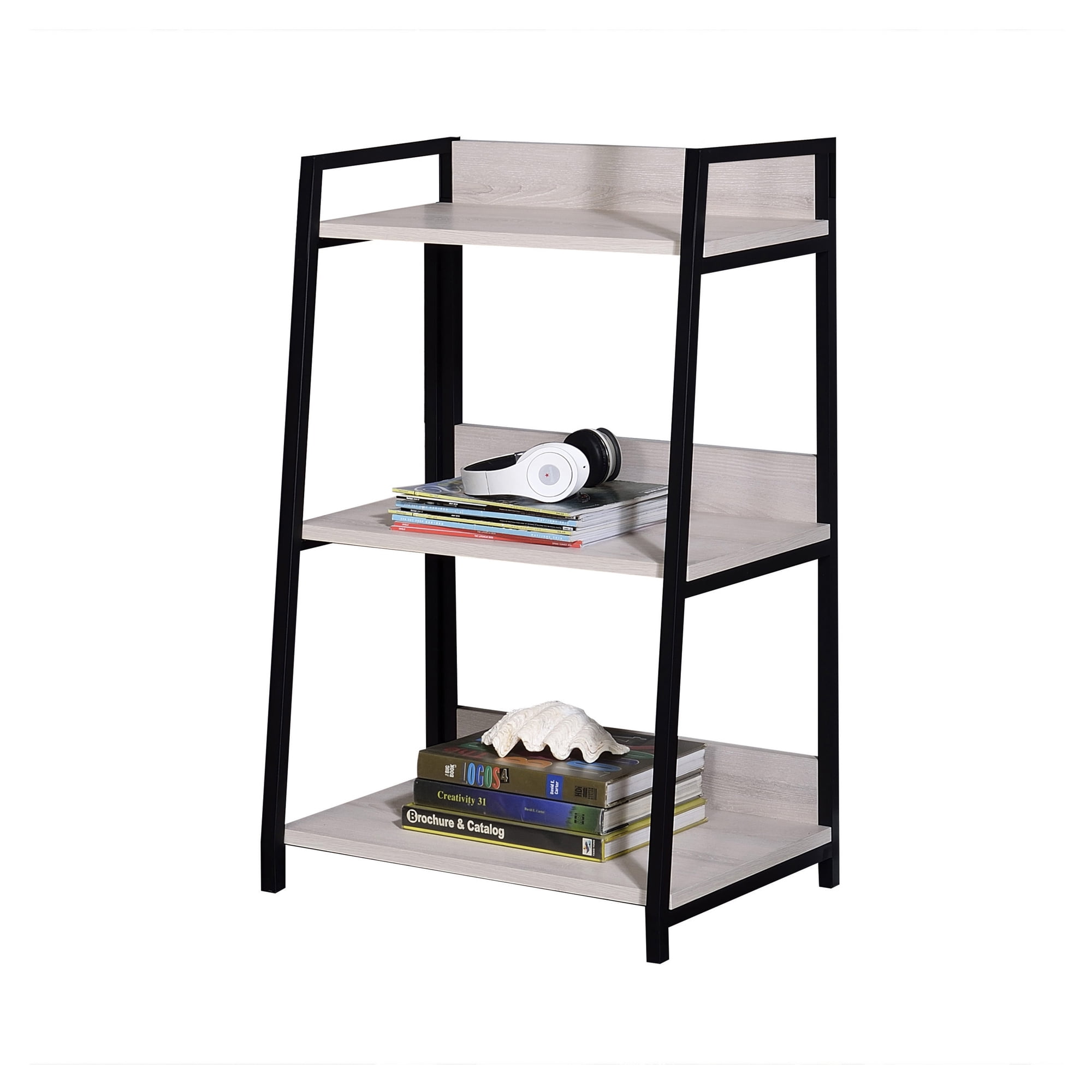 37" Black and Natural Wood Ladder Bookshelf