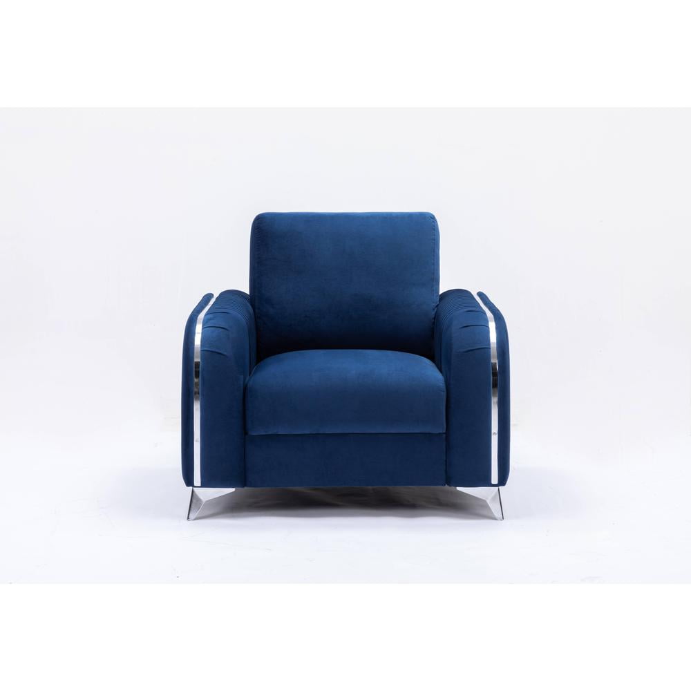 Wenona Blue Velvet and Wood Accent Chair