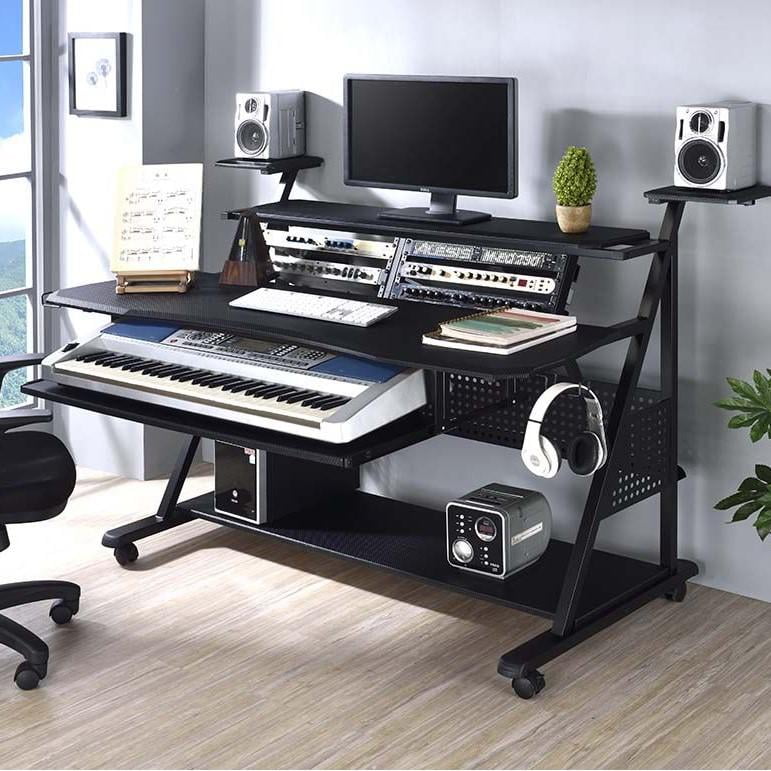 Acme Black Studio Music Desk with Drawer and Keyboard Tray