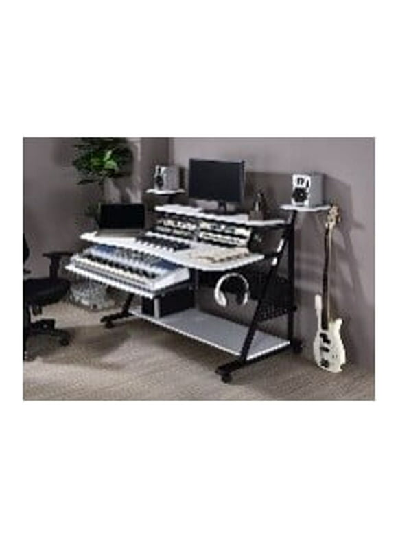 ACME Willow Rectangular Wooden and Metal Frame Music Desk in White and Black