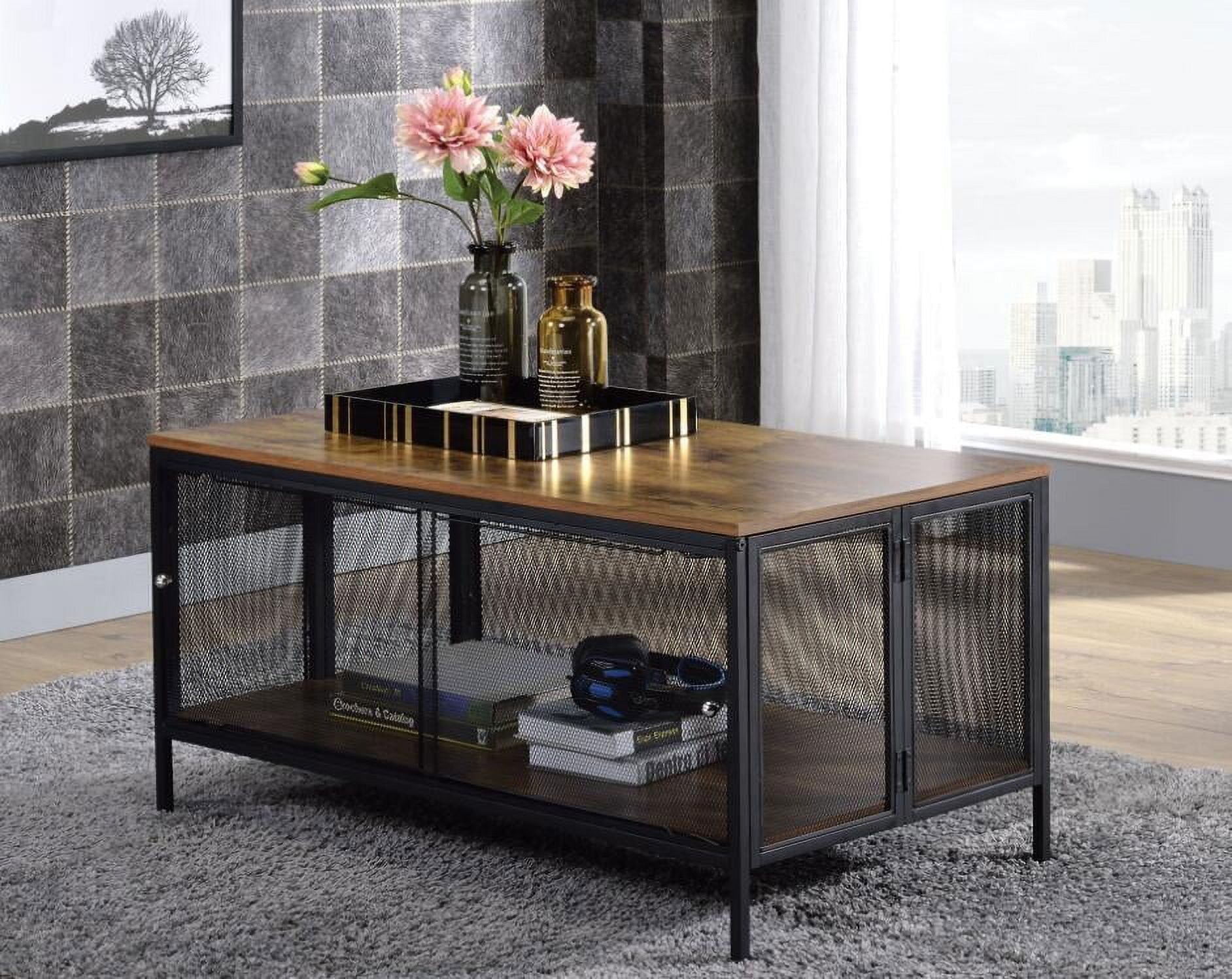 Antique Oak and Black Rectangular Coffee Table with Storage