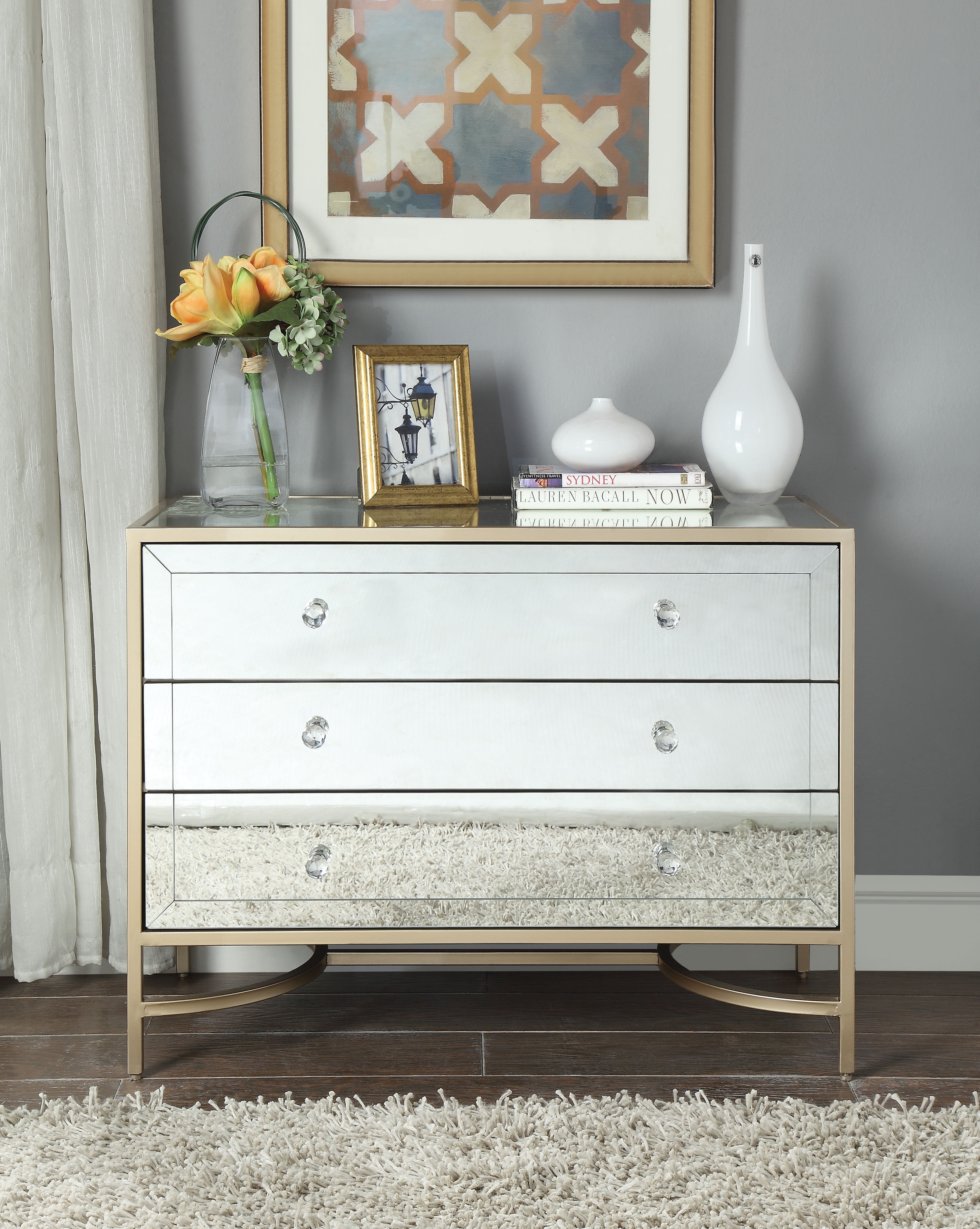 ACME Wisteria Console Table in Mirrored and Rose Gold