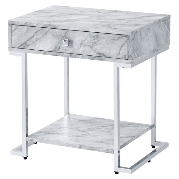 ACME Wither Rectangular Accent Table in White and Chrome