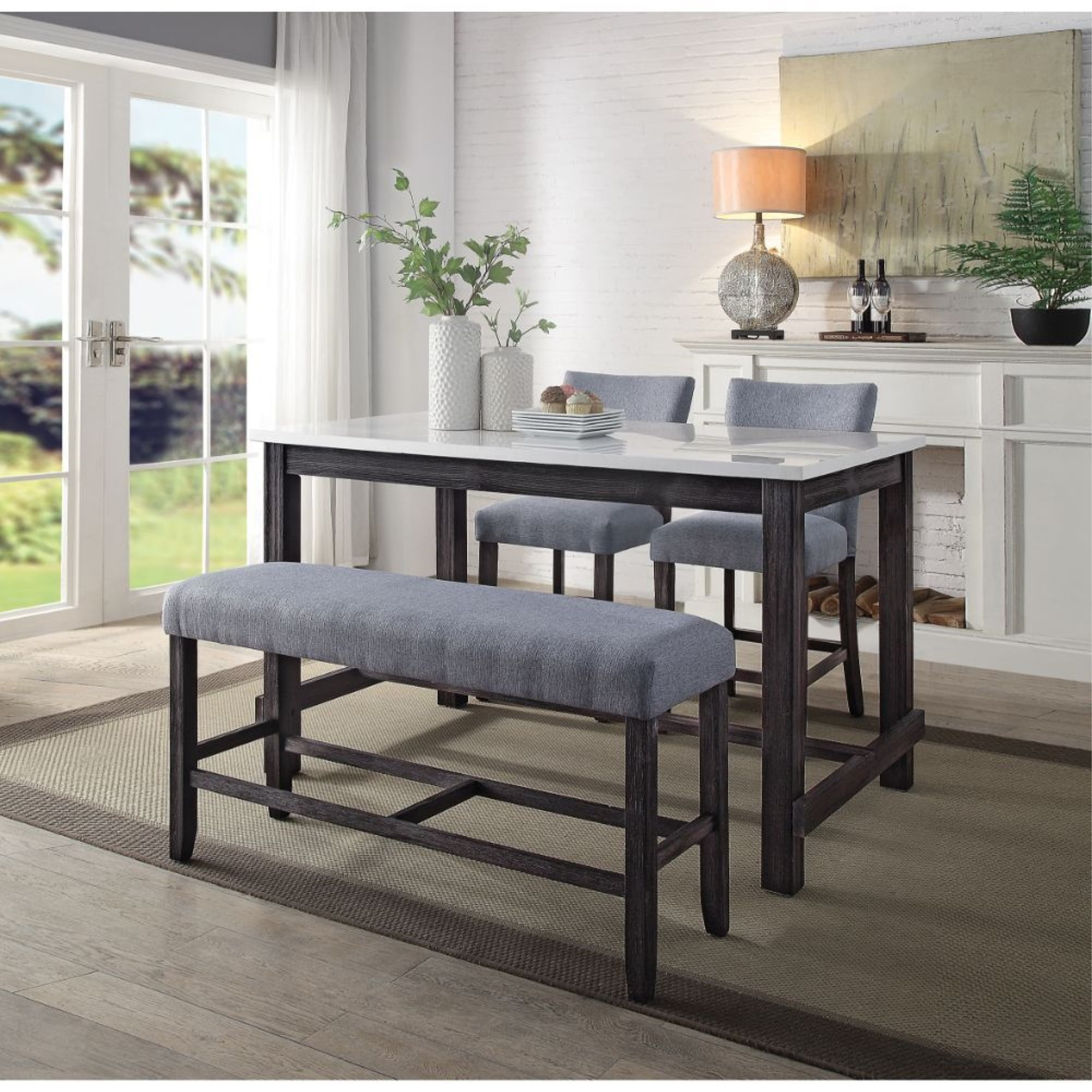 ACME Yelena Counter Height Table, Marble & Weathered Espresso Sansujyuku sansujyuku.com