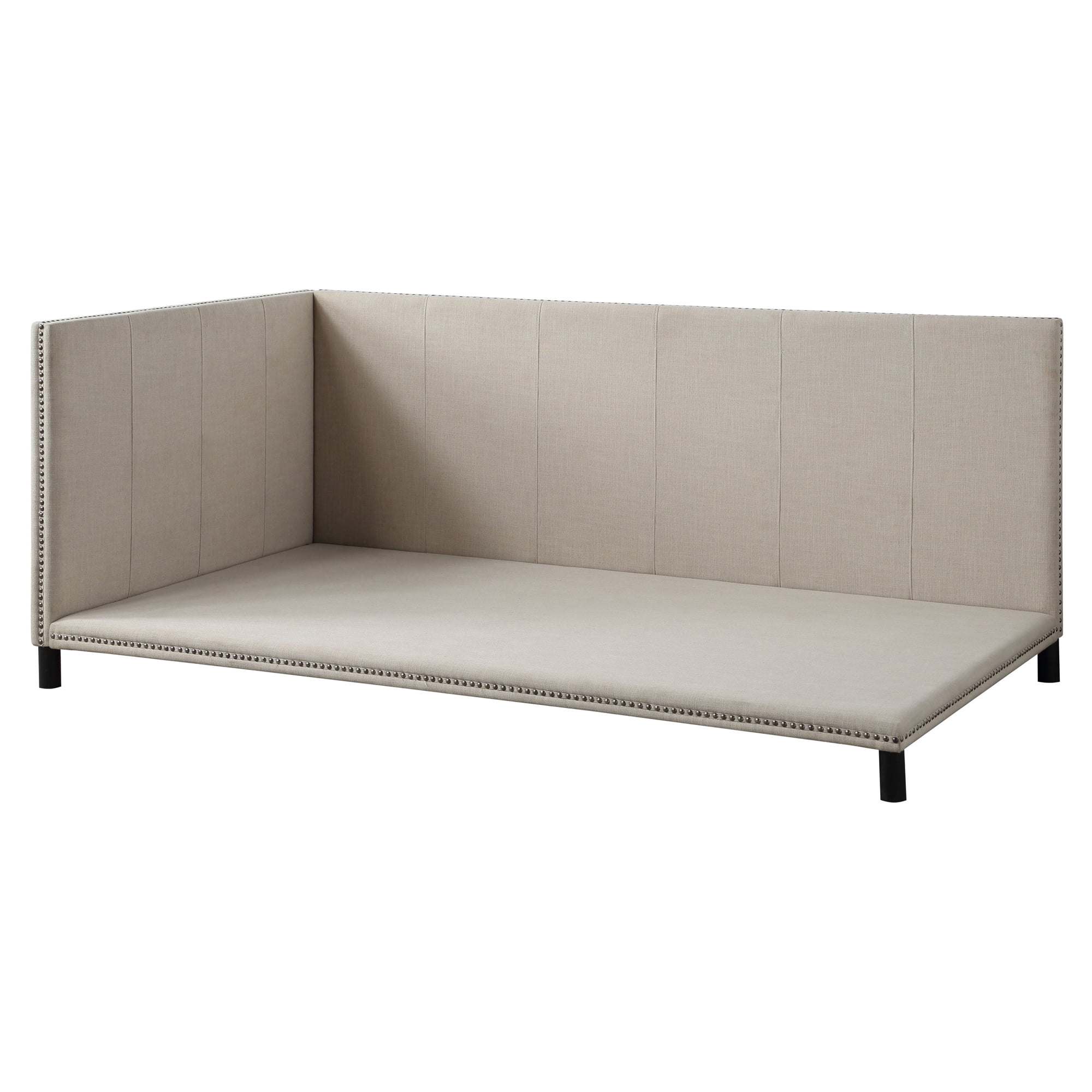 Beige Linen Full Upholstered Daybed with Nailhead Trim