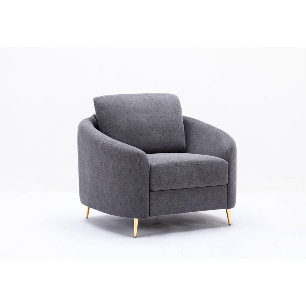 Yuina Gray Leather and Wood Accent Chair with Metal Legs