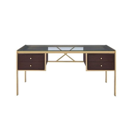 ACME Yumia Desk - Clear Glass & Gold