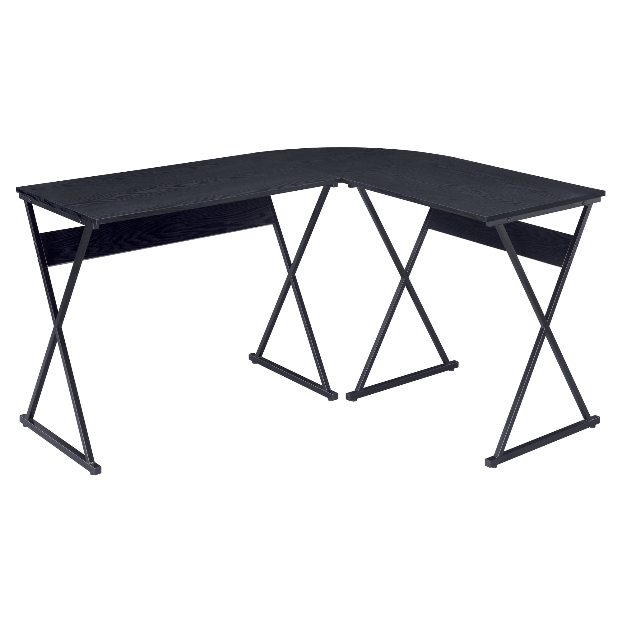 Zafiri Executive Black Wood Desk with Drawer and X-Shaped Base