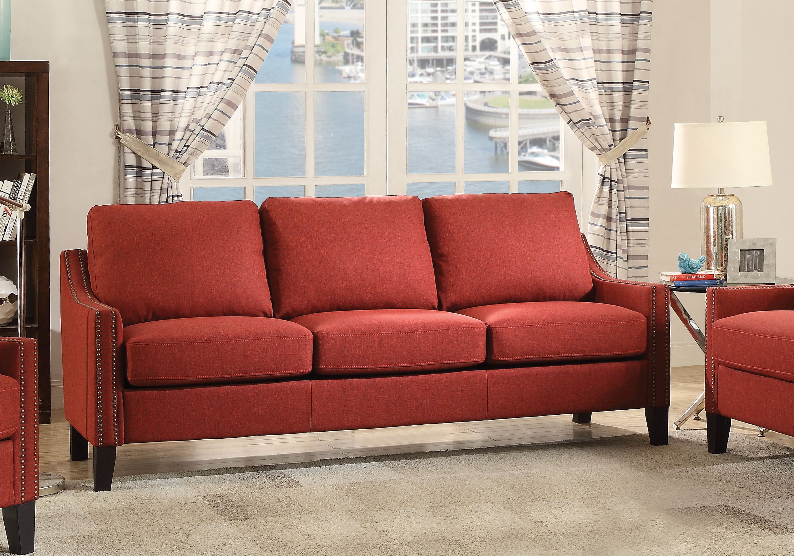 ACME Zapata Nailhead Sofa in Red Linen Upholstery