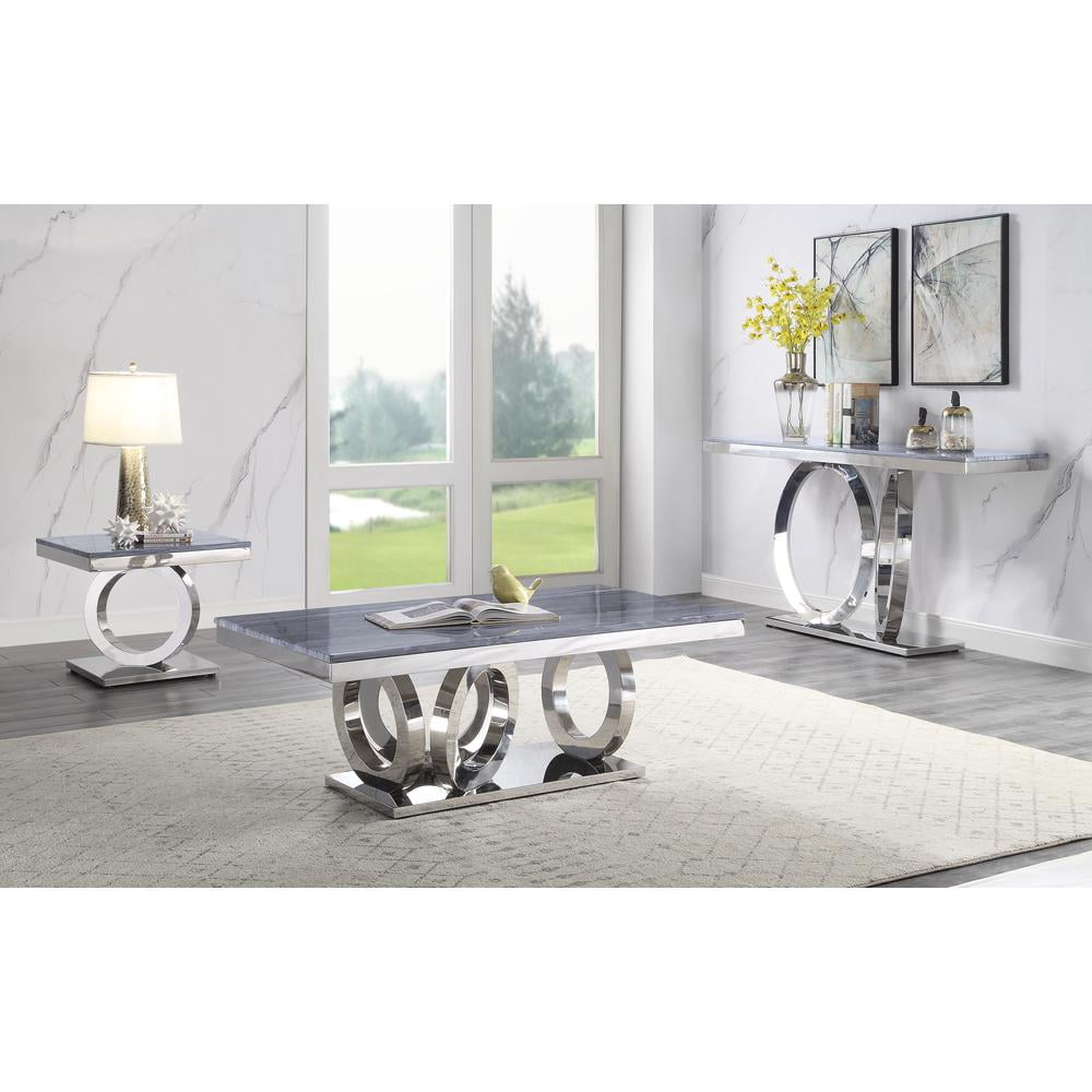 Luxe Mirrored 54'' Marble Top Coffee Table with Stainless Steel Frame