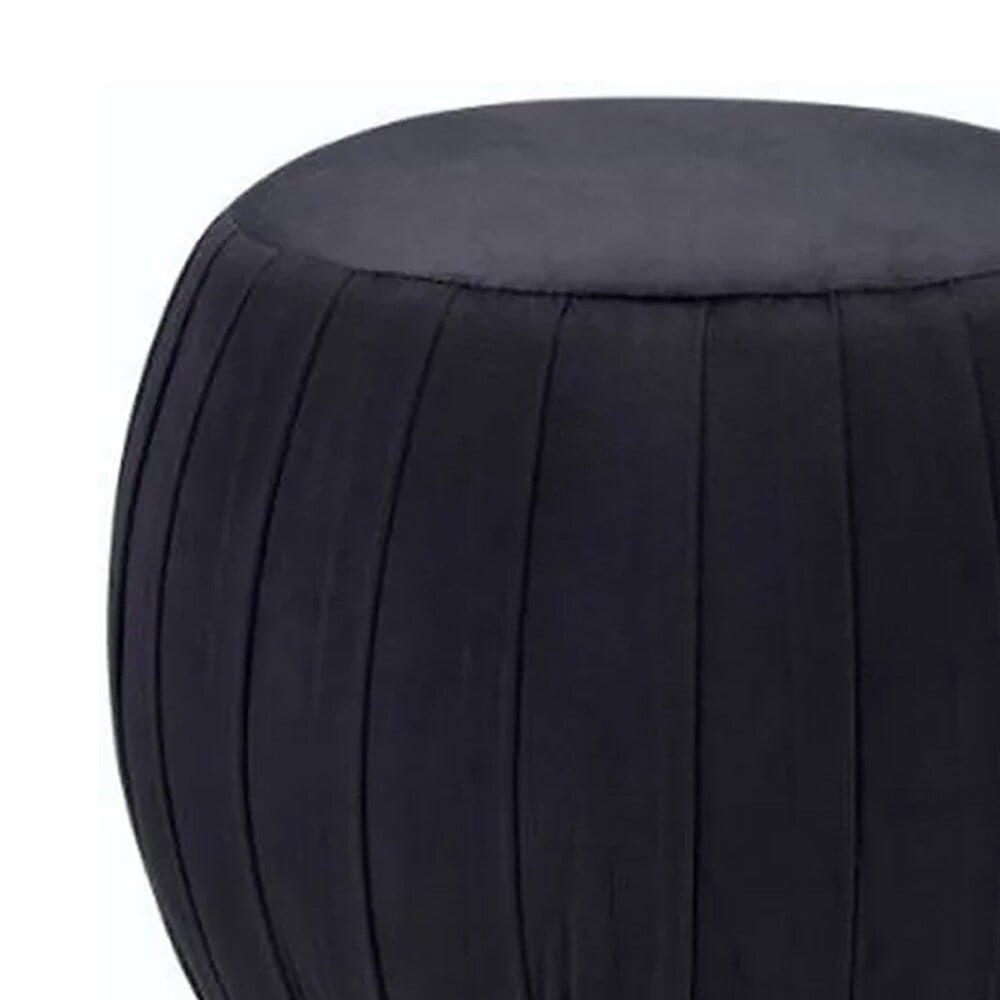Meelano Luxe Round Black Velvet Ottoman with Gold Cylinder Base