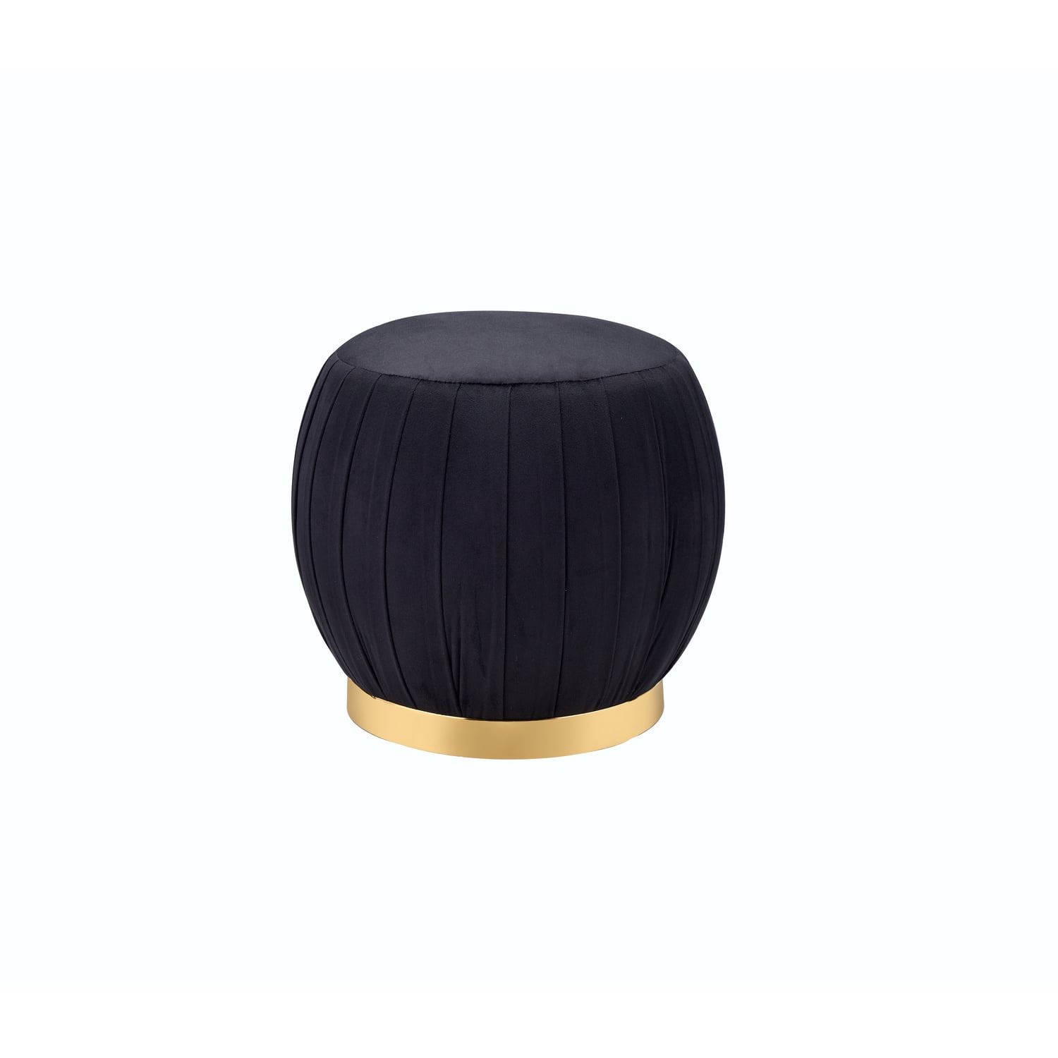 Meelano Luxe Round Black Velvet Ottoman with Gold Cylinder Base