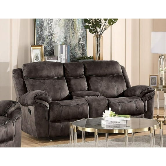 "ACME Zubaida Loveseat w/Console (Glider & Motion), 2-Tone Chocolate Velvet 55021"
