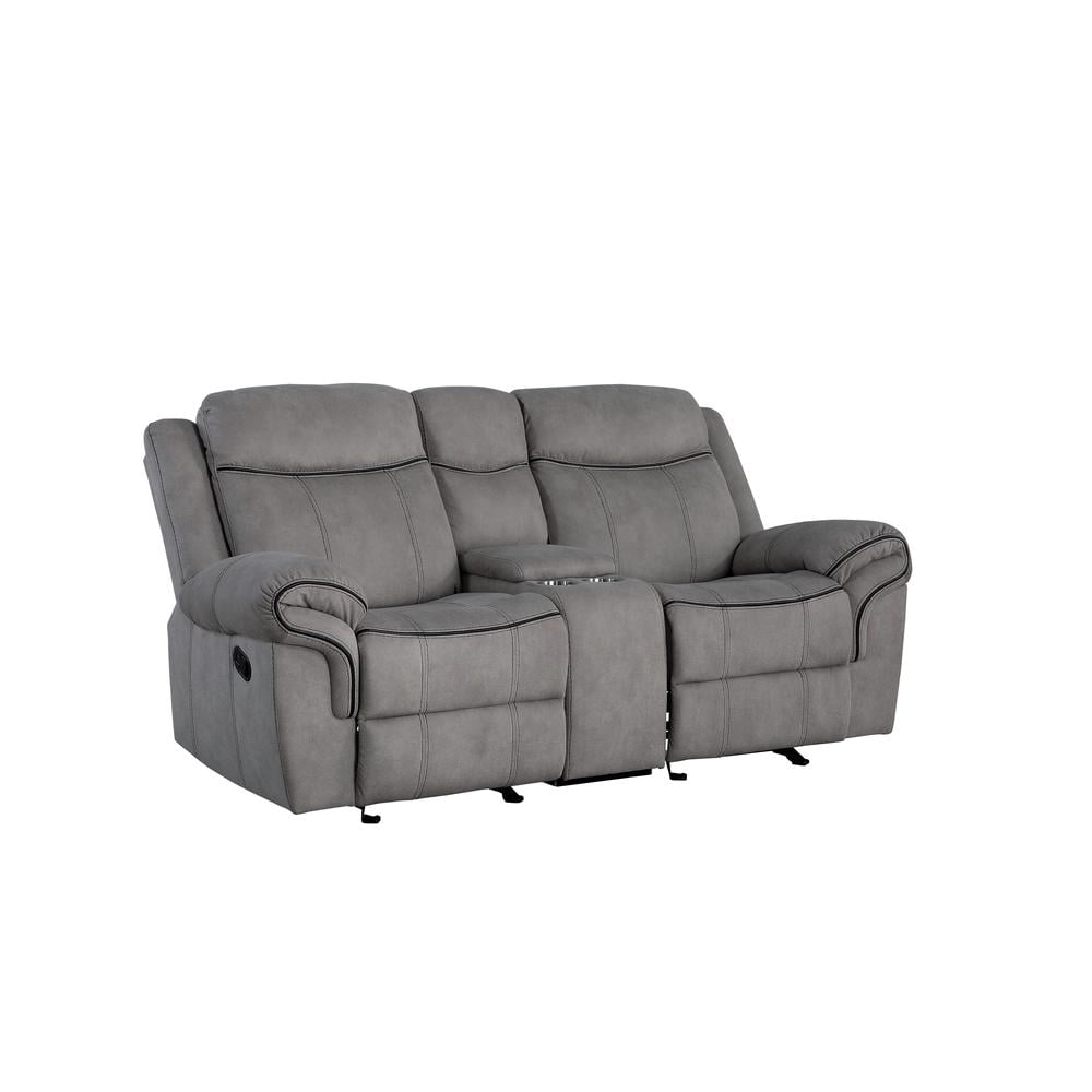 Modern 2-Tone Gray Velvet Tufted Loveseat with Storage & Cup Holder