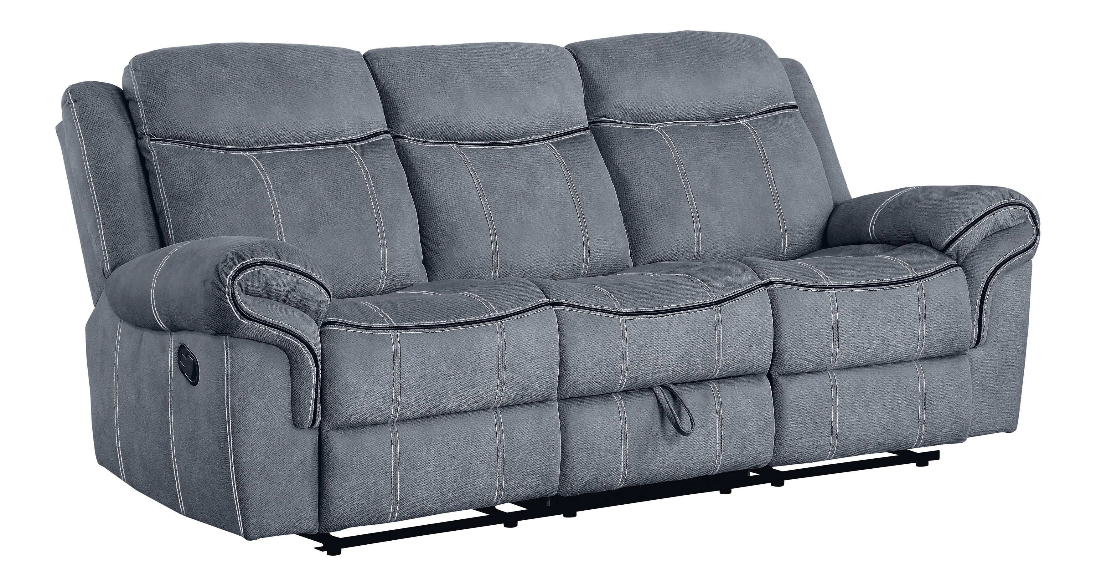 2-Tone Gray Velvet Tufted Reclining Sofa with Storage and Cup Holder