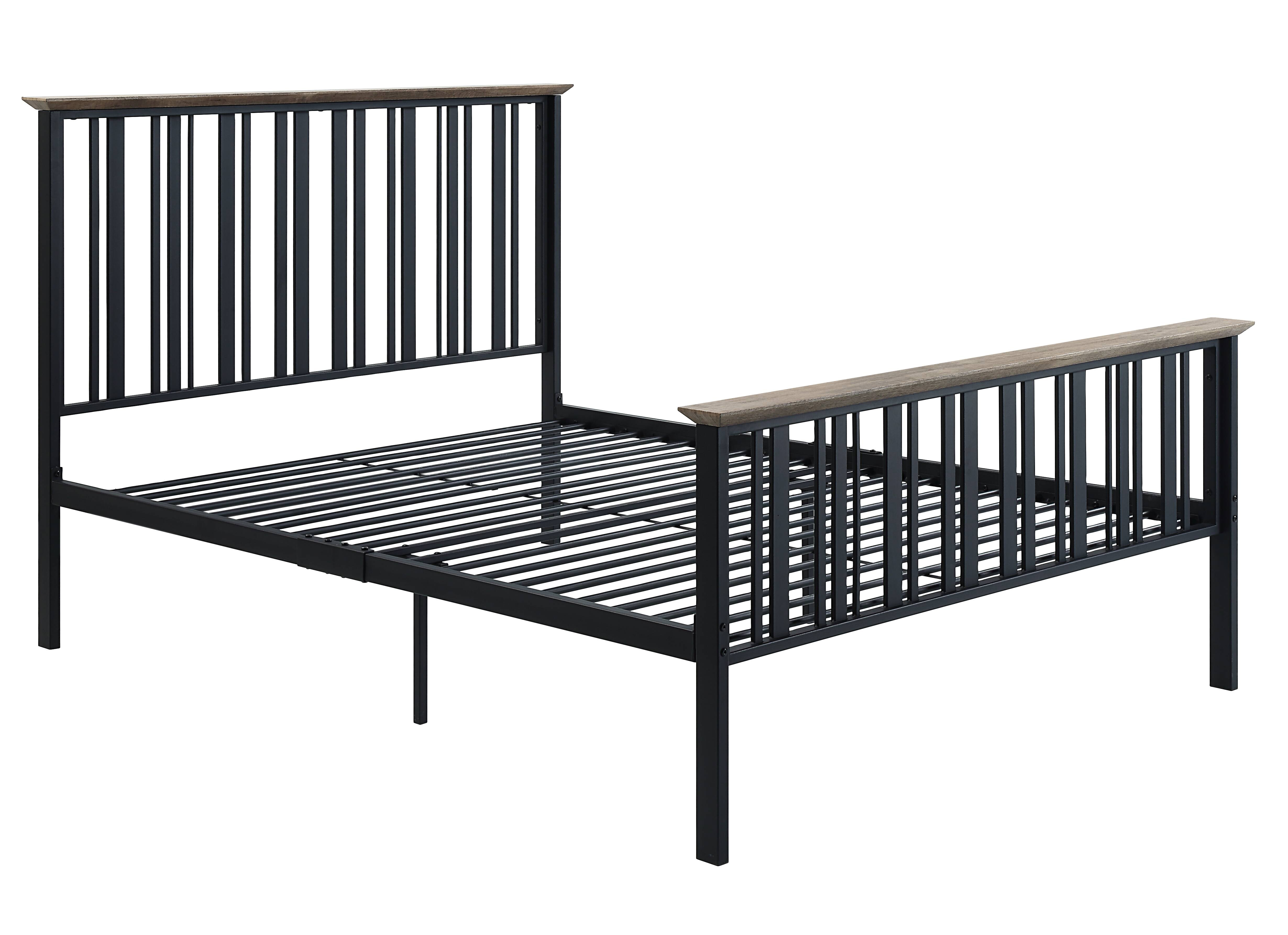 ACME Zudora Metal Full Bed with Vertical Slats in Antique Oak and Black