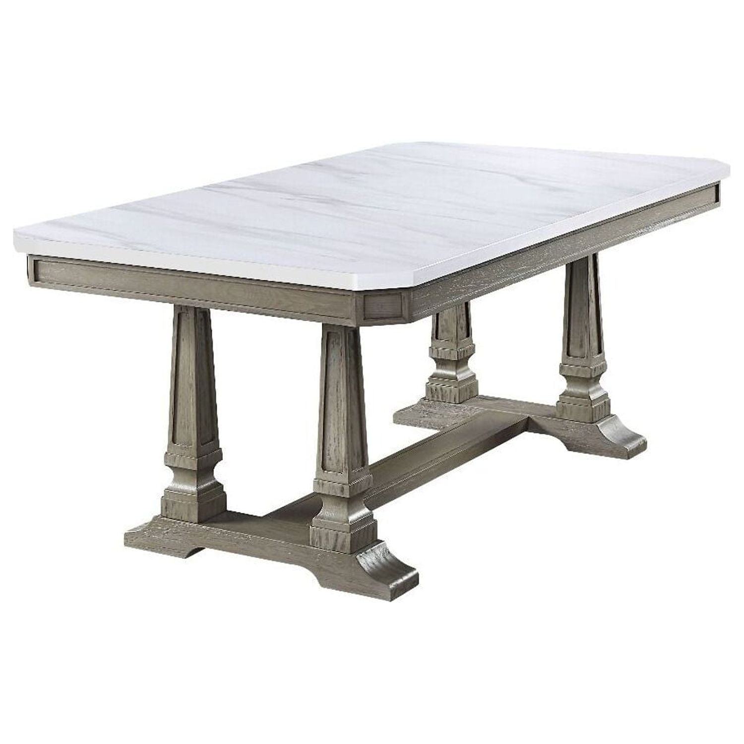Elegant Transitional Marble-Top Extendable Dining Table in Weathered Oak